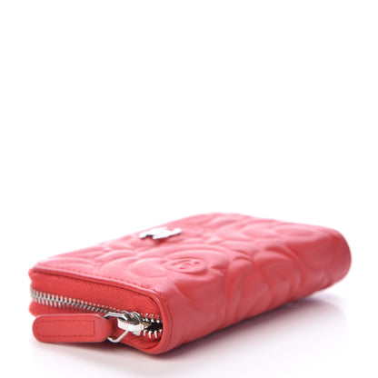 Chanel Lambskin Camellia Embossed Zip Coin Purse Red 4 of 7