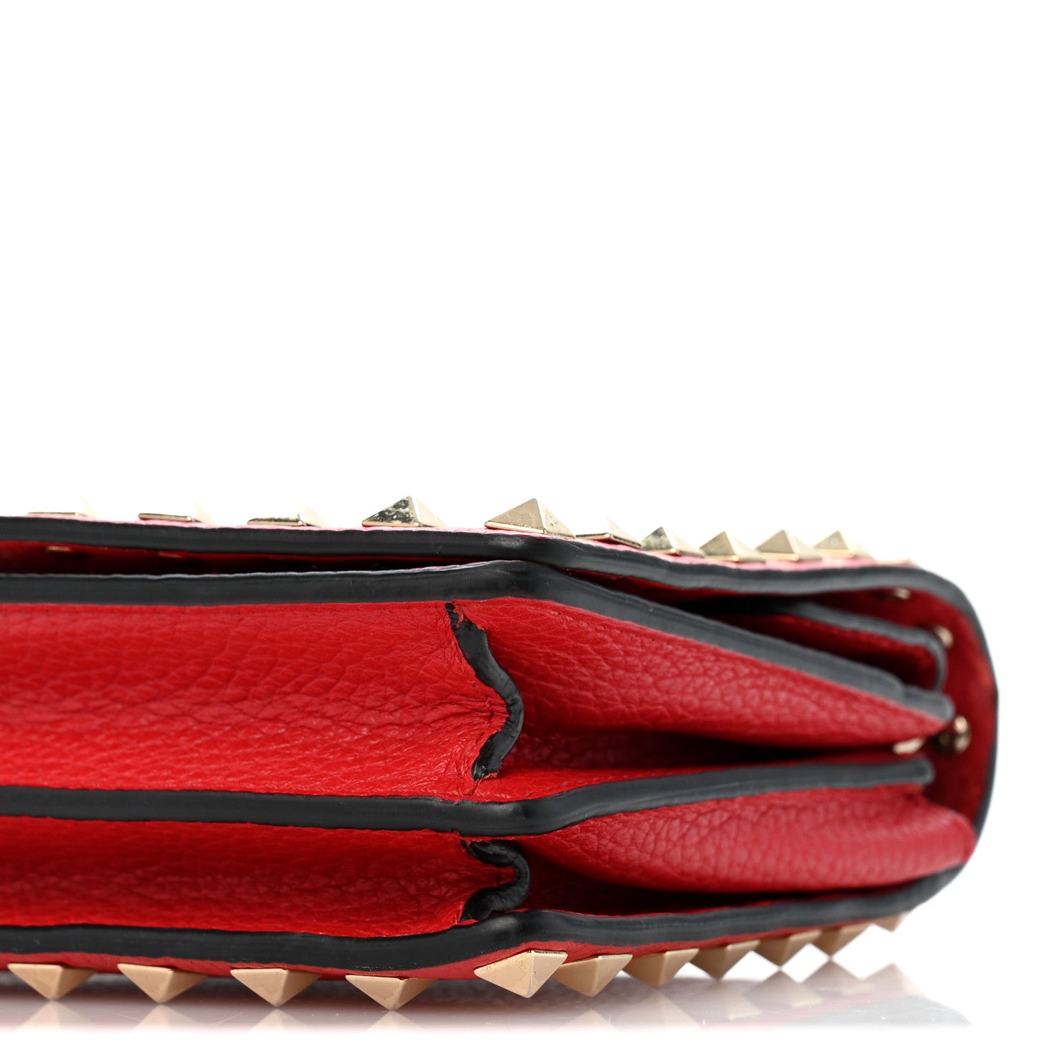 Valentino Garavani Pebbled Calfskin Rockstud Wallet on Chain Rouge Pur 9 of 12