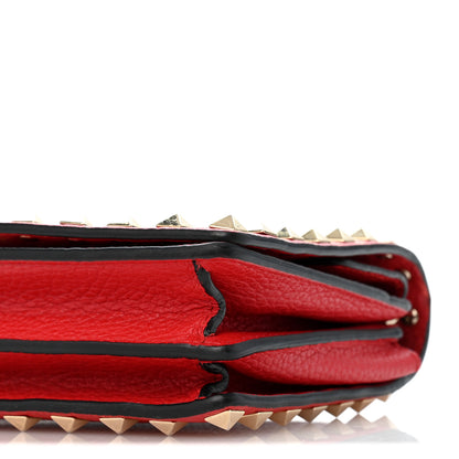 Valentino Garavani Pebbled Calfskin Rockstud Wallet on Chain Rouge Pur 9 of 12