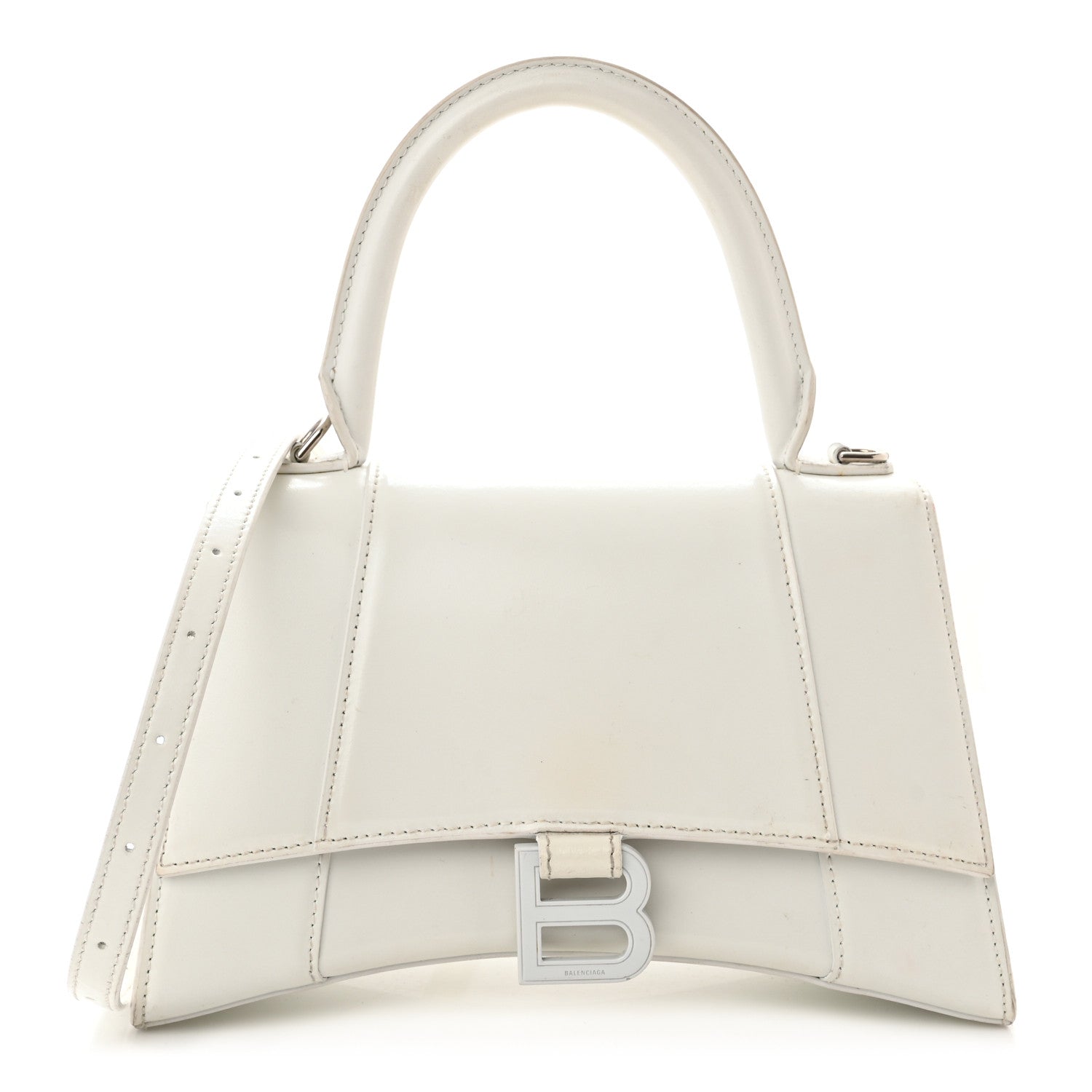 Balenciaga Shiny Box Calfskin Tonal B Small Hourglass Top Handle Bag White 1 of 18