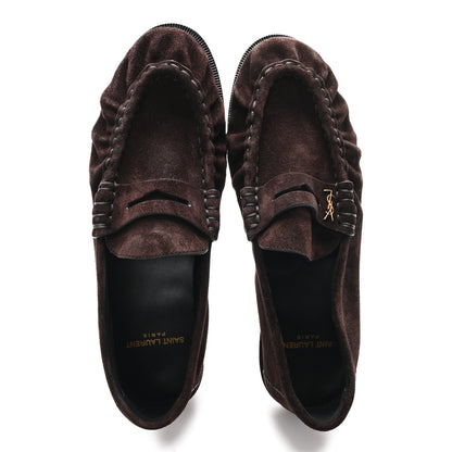 Saint Laurent Suede Le Loafer 15 Penny Slippers 37.5 Dark Chocolate 2 of 10