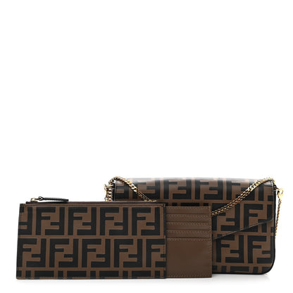 Fendi Vitello Soft F is Fendi Bi-Color FF 1974 Embossed Envelope Wallet On Chain with Pouches Maya Black 1 of 12