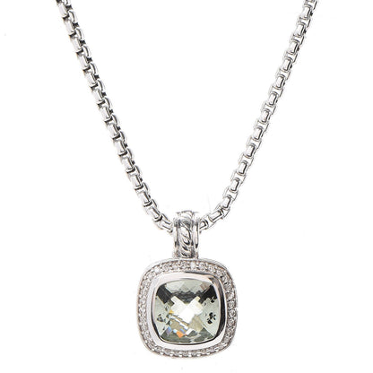 David Yurman Sterling Silver 14K Yellow Gold Diamond Prasiolite 11mm Albion Pendant Necklace 1 of 7