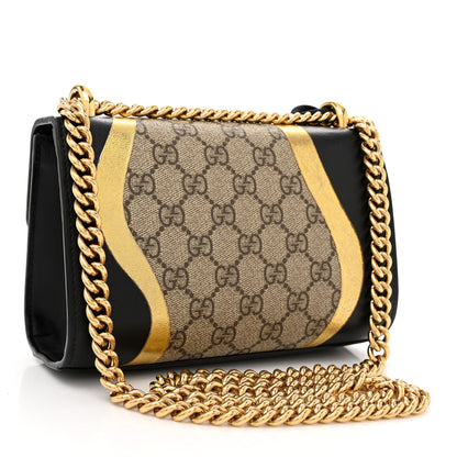 Gucci Calfskin GG Supreme Monogram Small Padlock Shoulder Bag Black Gold 3 of 14