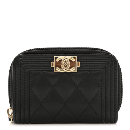 Chanel Lambskin Quilted Zip Around Boy Coin Purse Wallet Black 1 of 7