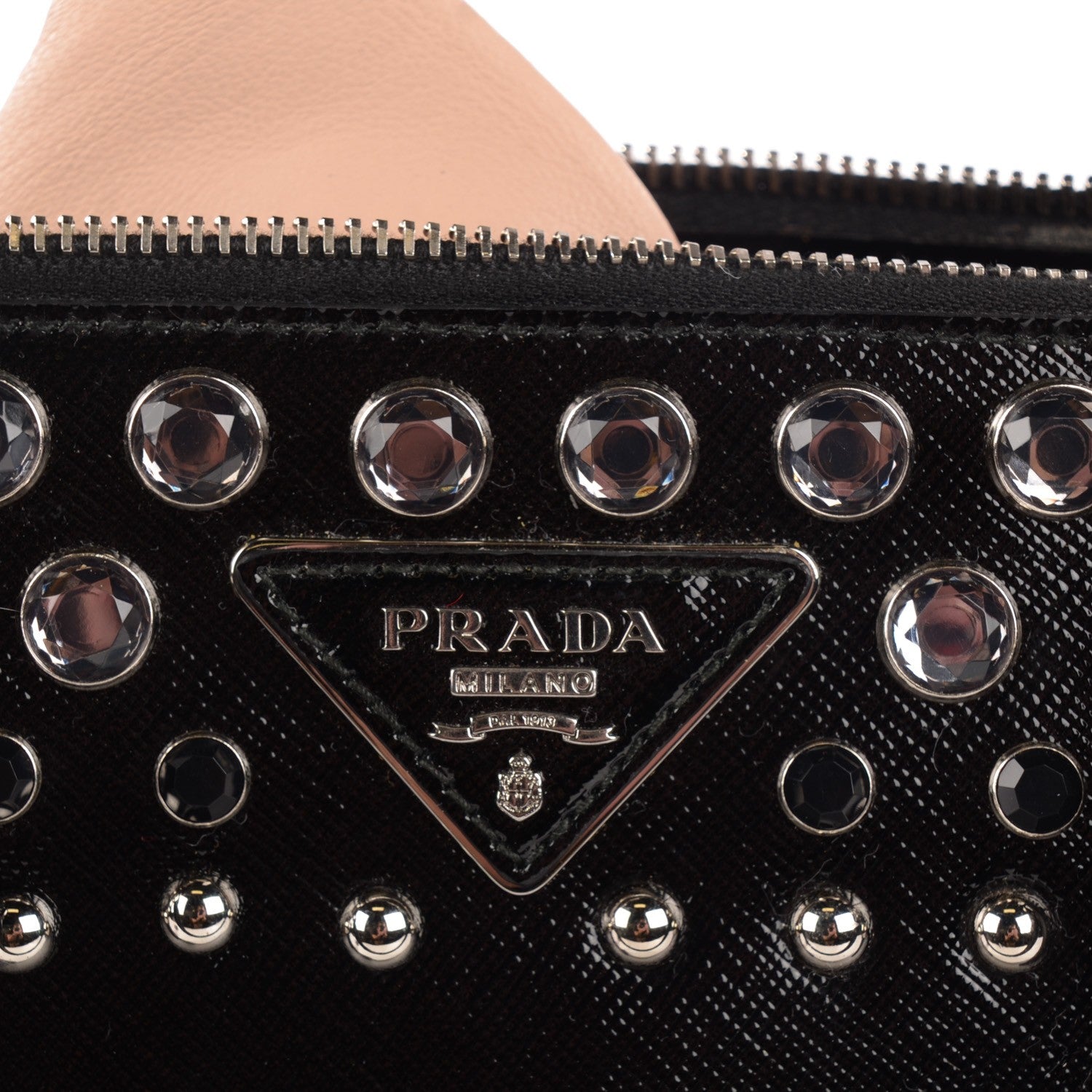 Prada Saffiano Vernice Crystal Pyramid Bag Black 7 of 9