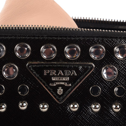 Prada Saffiano Vernice Crystal Pyramid Bag Black 7 of 9