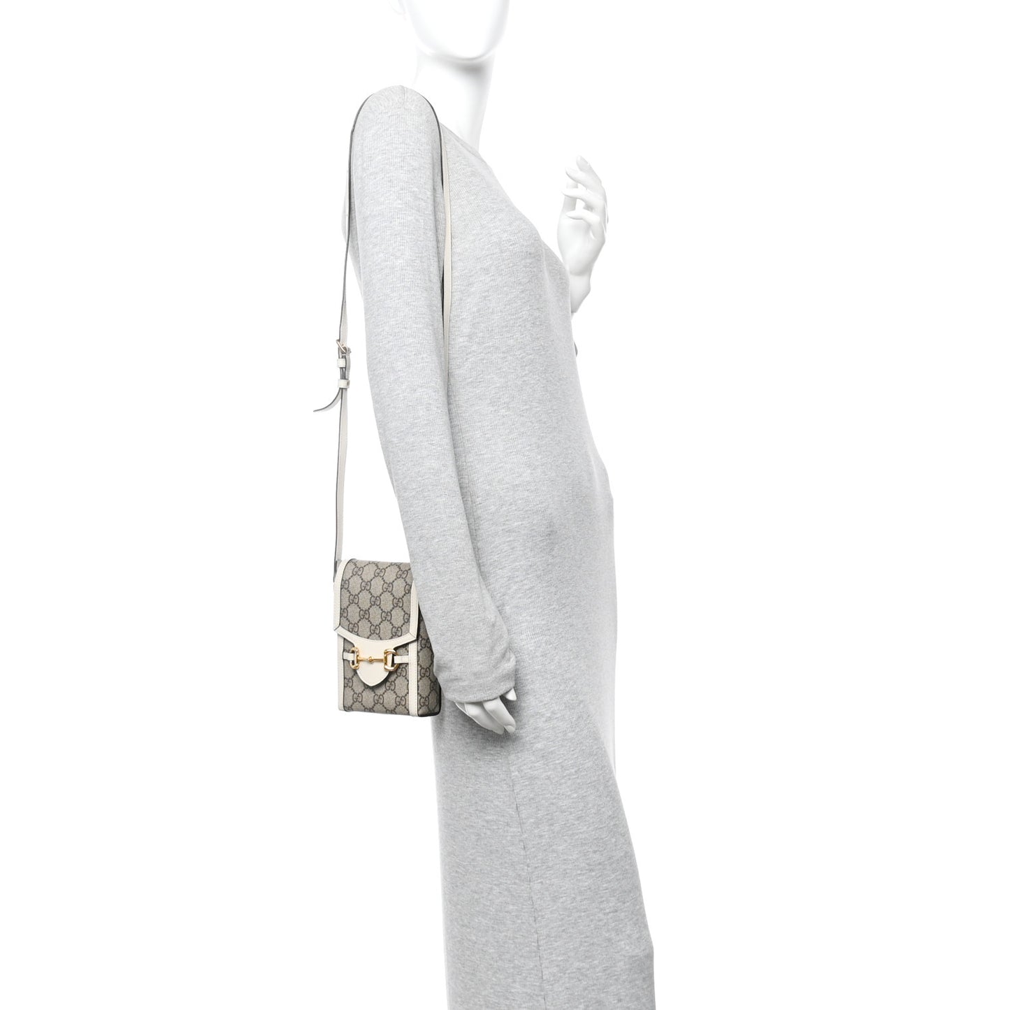 GG Supreme Monogram Azalea Calfskin Mini Horsebit 1955 Crossbody Bag Beige Ebony Mystic White