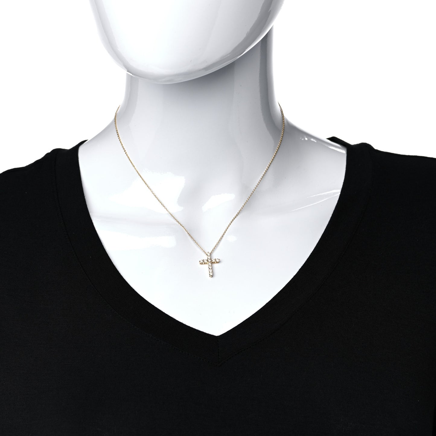 18K Yellow Gold Diamond Small Cross Pendant Necklace
