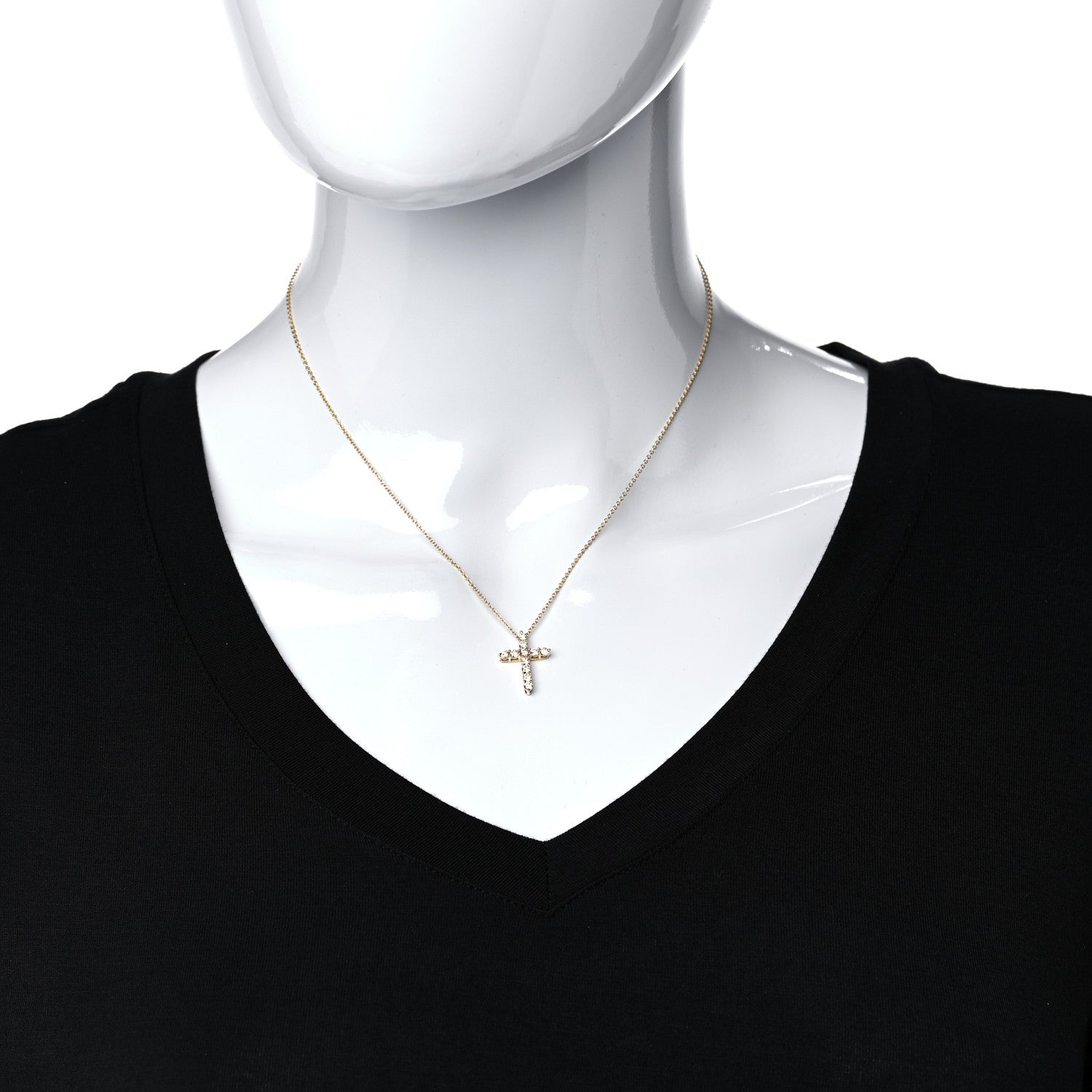 Tiffany 18K Yellow Gold Diamond Small Cross Pendant Necklace 2 of 5