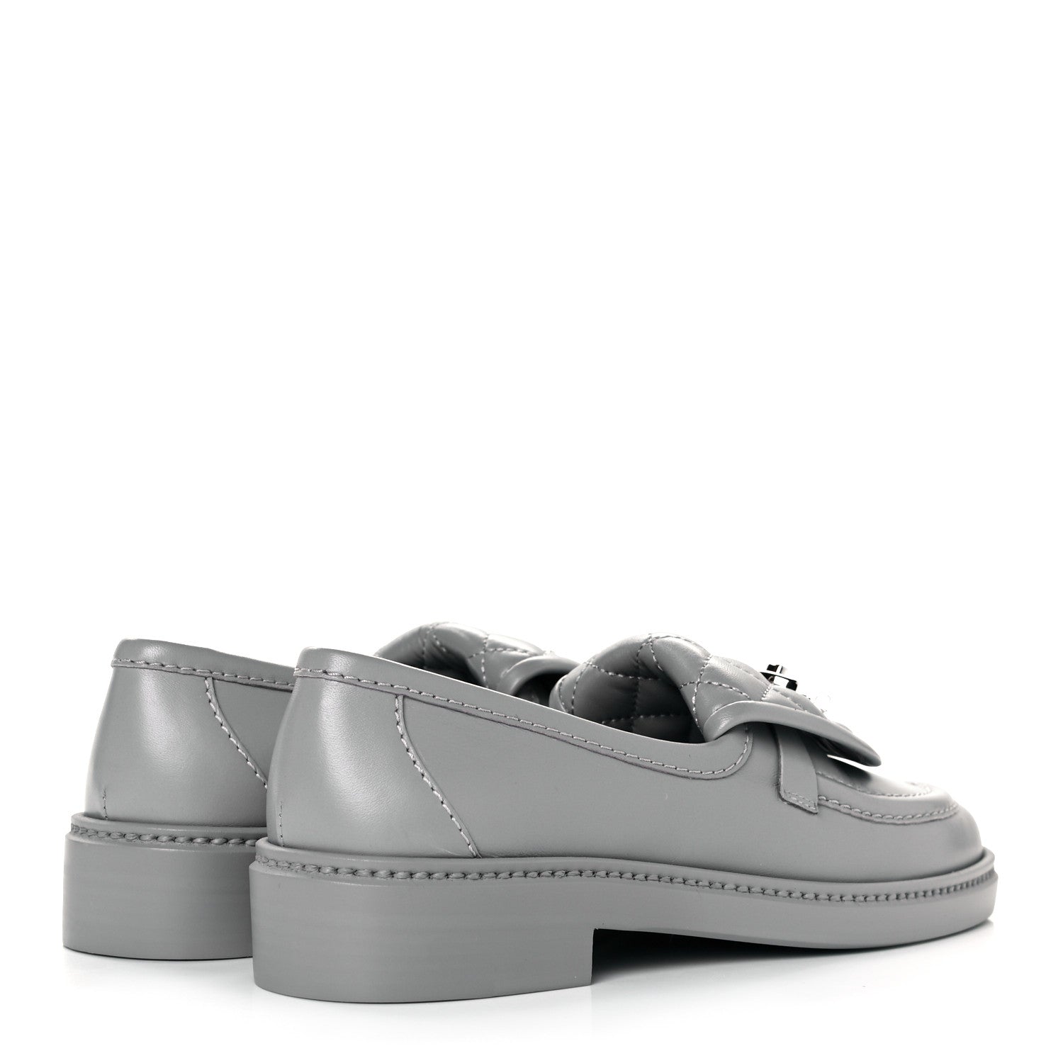 Chanel Lambskin Quilted CC Turnlock Loafers 36.5 Grey 4 of 9