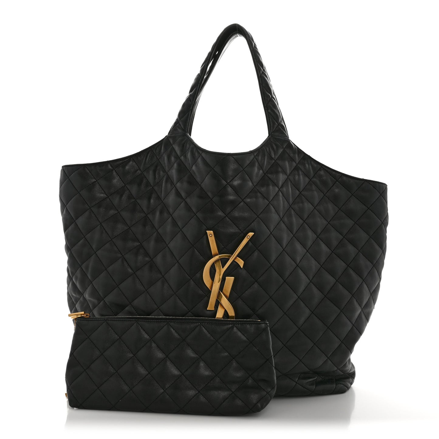 Lambskin Quilted Maxi Icare Shopping Tote Black