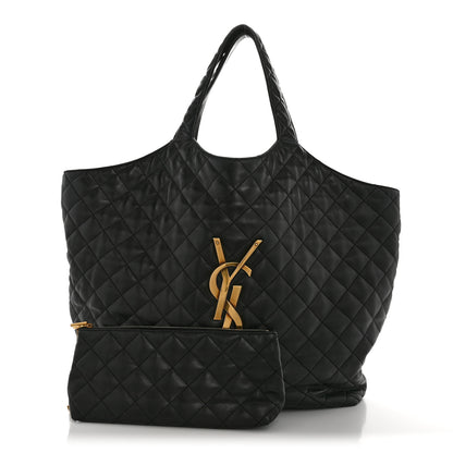 Saint Laurent Lambskin Quilted Maxi Icare Shopping Tote Black 4 of 18