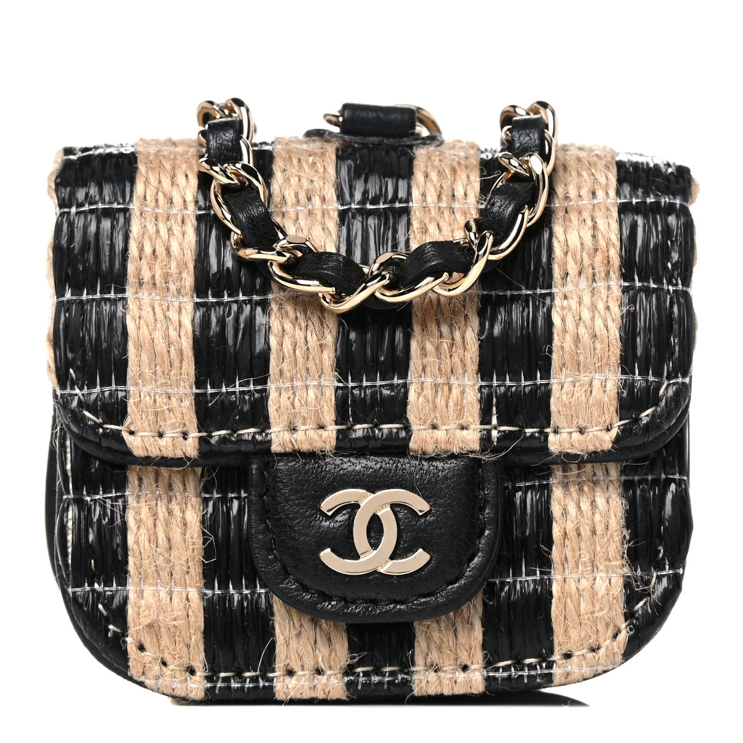 Chanel Raffia Jute Striped Airpods Pro Case Black Beige 1 of 8