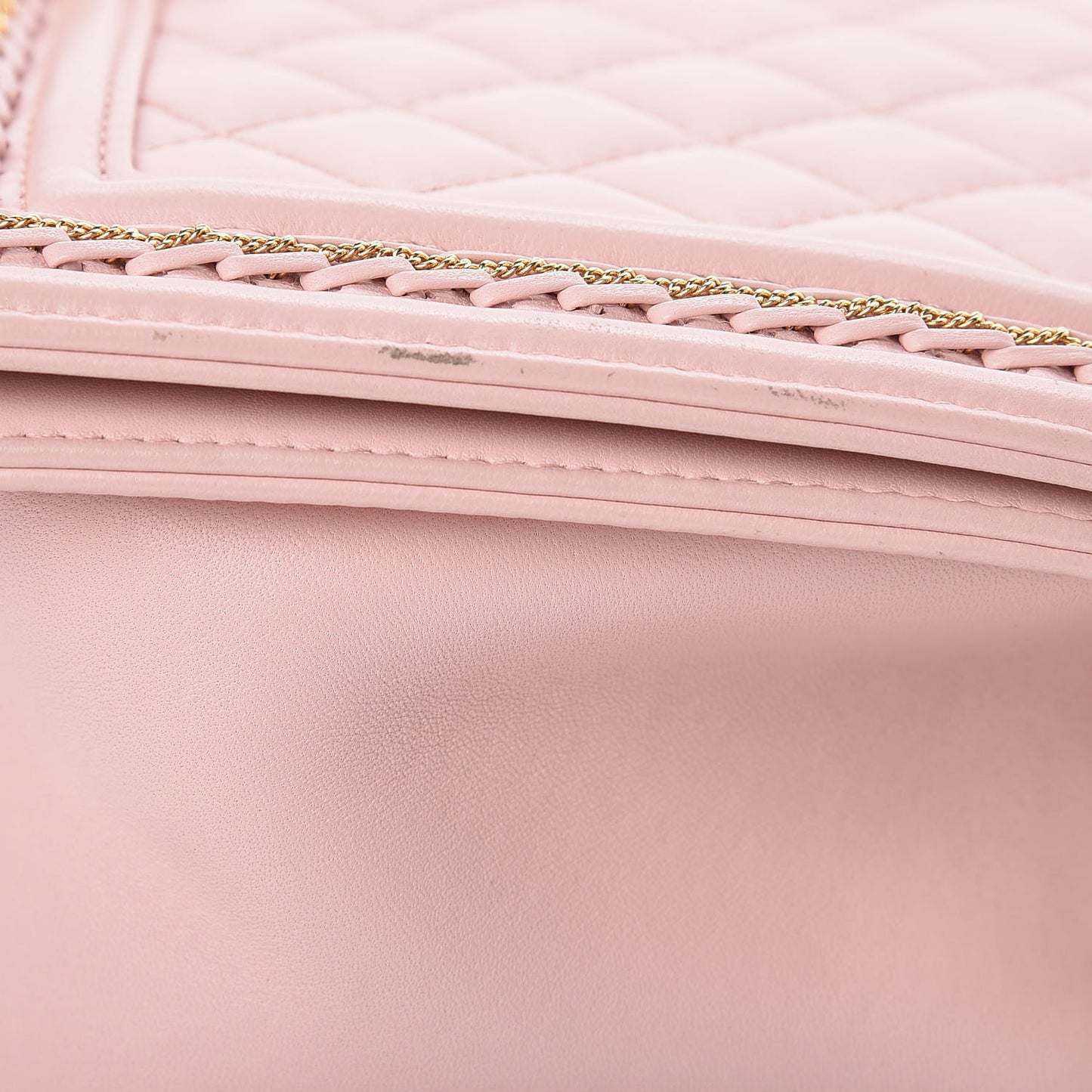 Lambskin Quilted Medium Chain Detail Boy Flap Light Pink