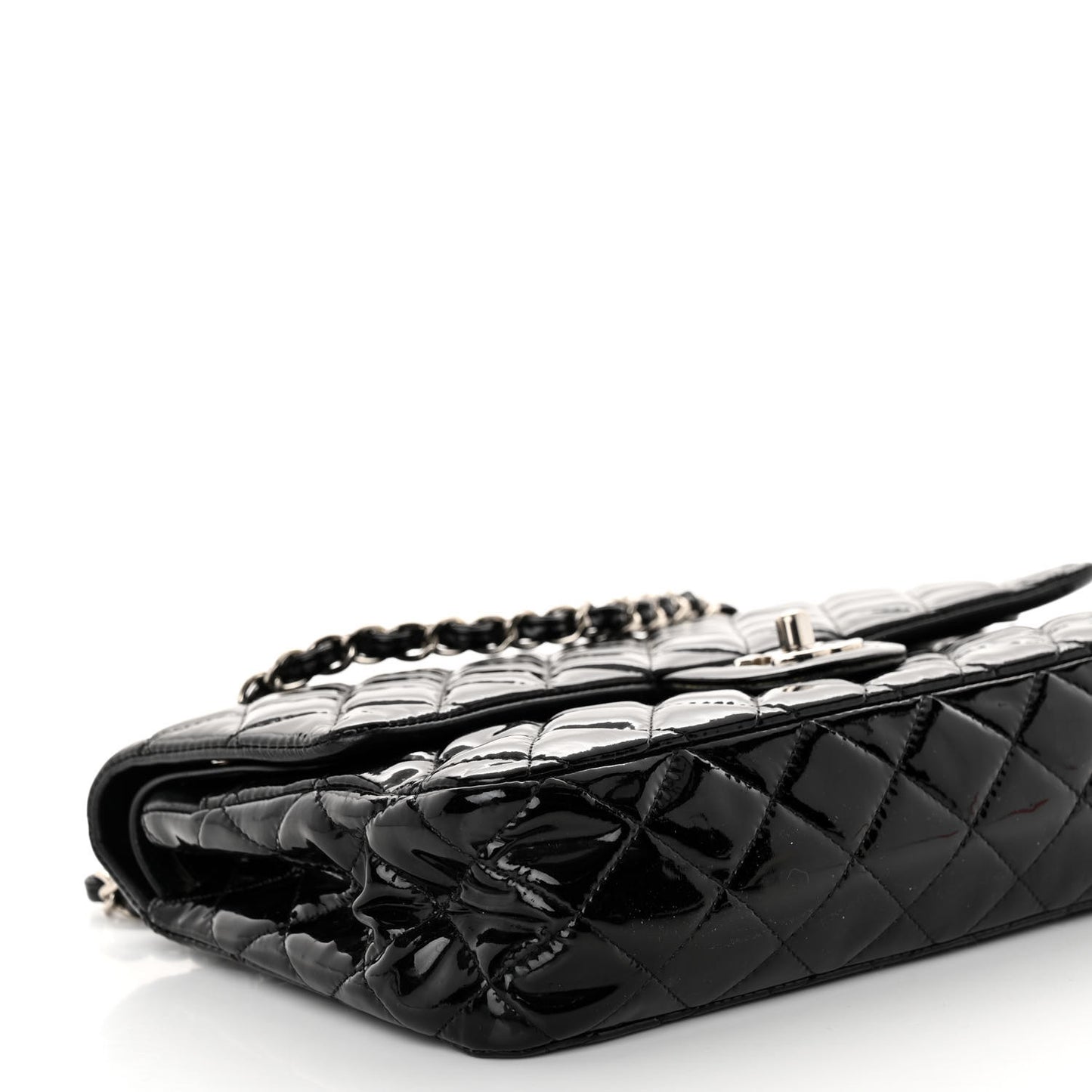 Patent Quilted Medium Double Flap Black