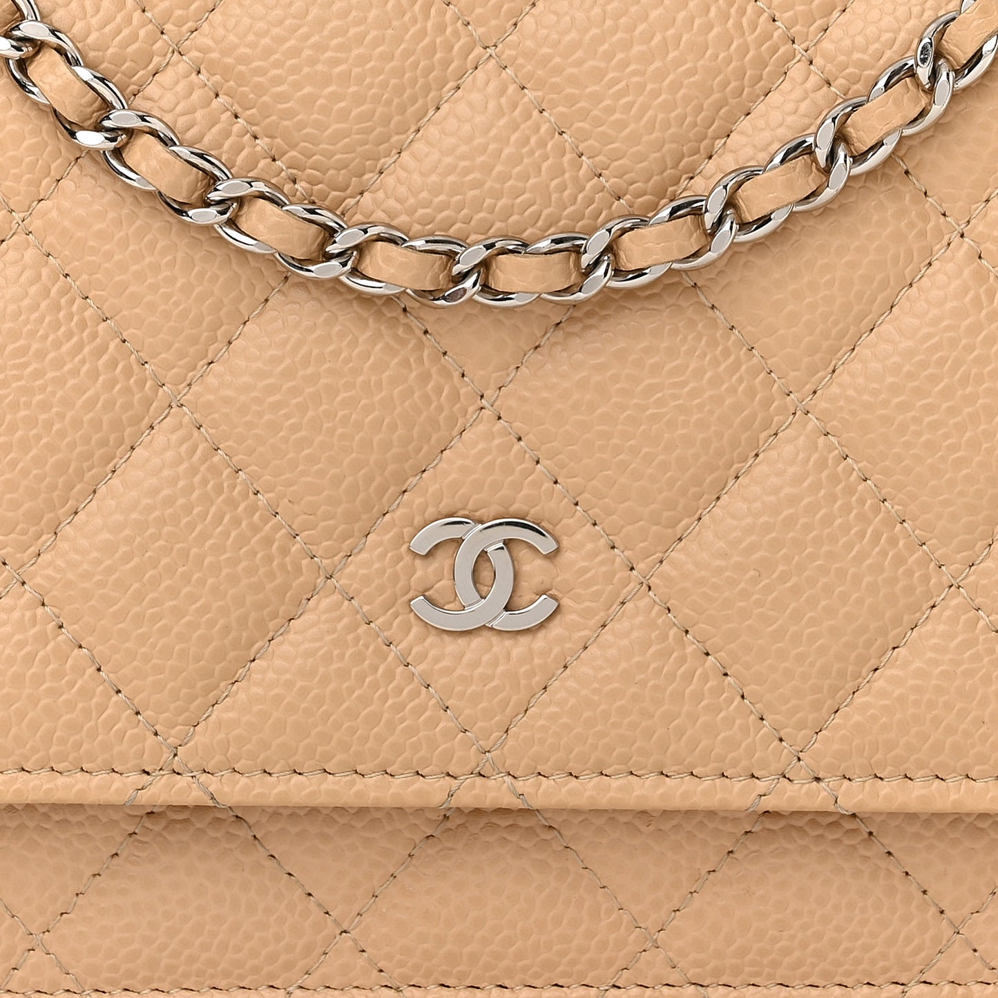 Caviar Quilted Wallet On Chain WOC Beige