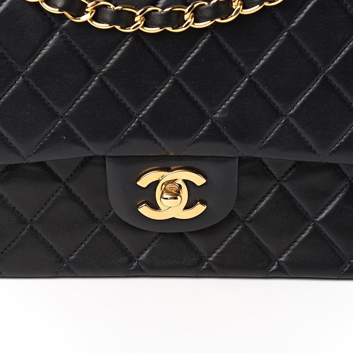 Lambskin Quilted Medium Double Flap Black