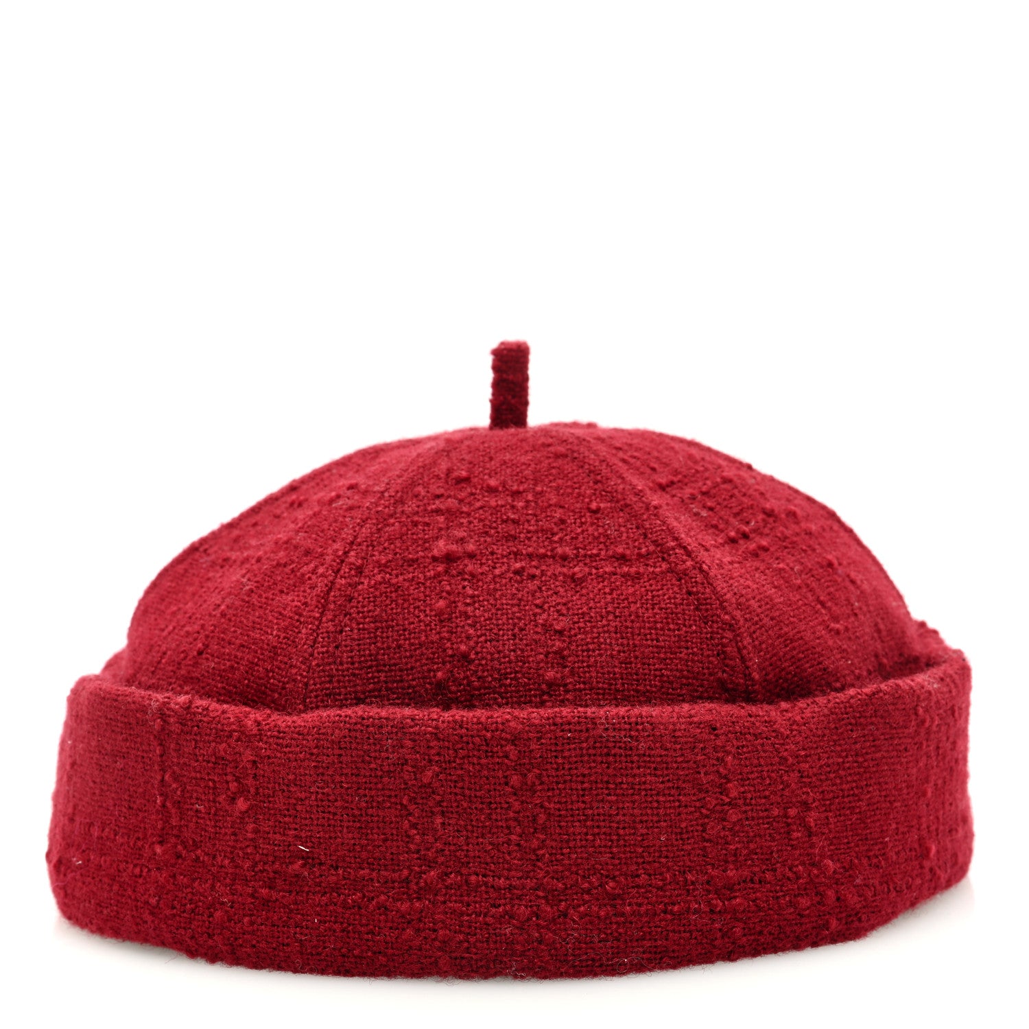 Chanel Wool Tweed CC Beret Beanie Hat L Burgundy 5 of 8