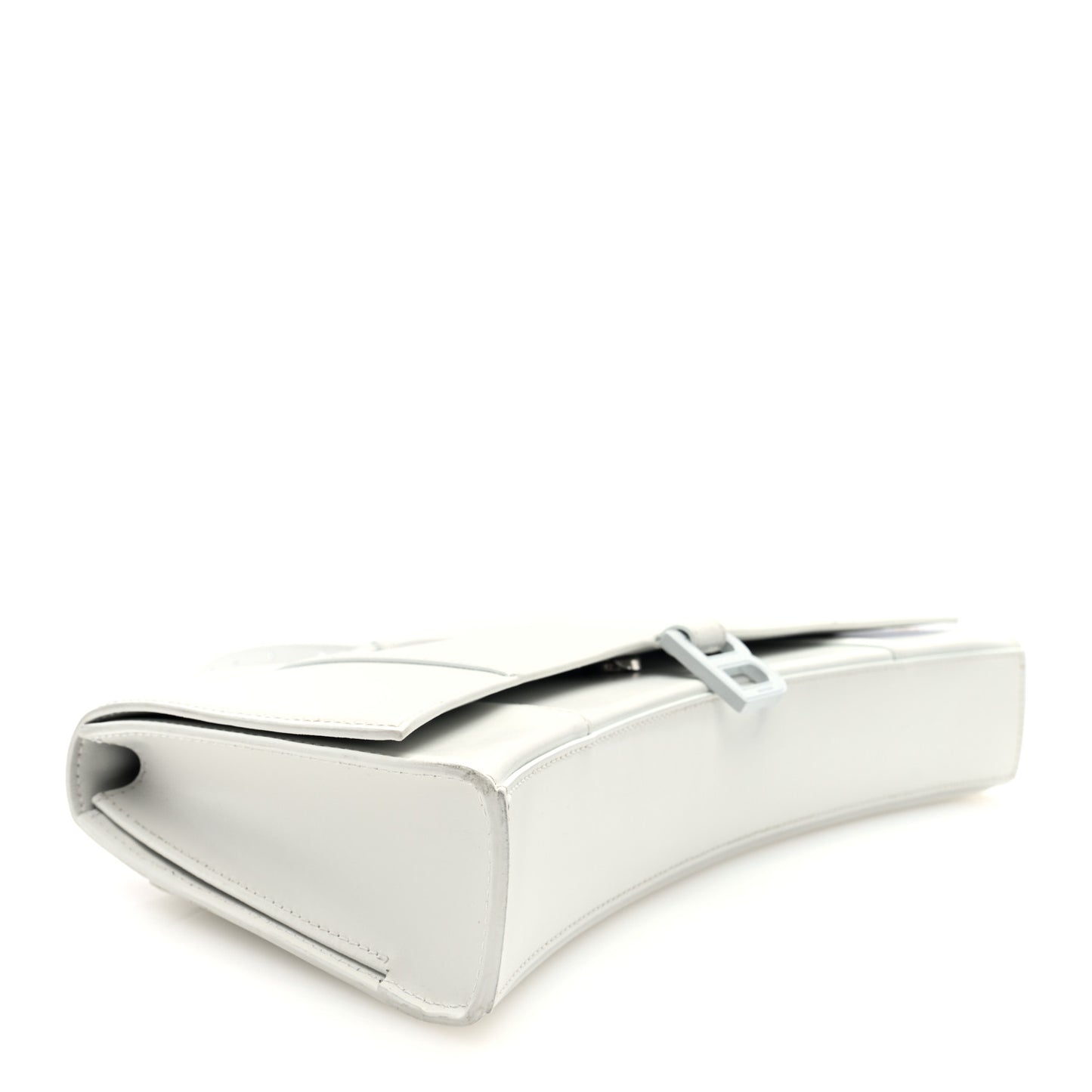 Shiny Box Calfskin Tonal B Hourglass Stretch Top Handle Bag White