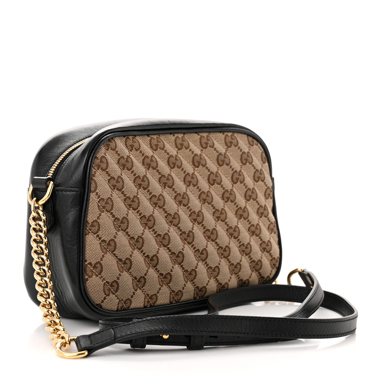 Gucci Monogram Matelasse Diagonal Small GG Marmont Chain Shoulder Bag Beige Black 3 of 10