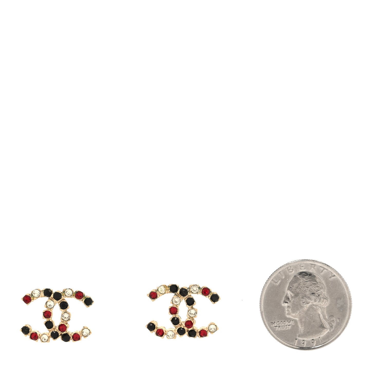 Crystal CC Earrings Gold Black Red