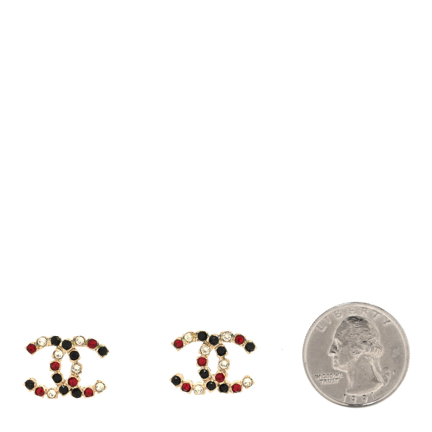 Chanel Crystal CC Earrings Gold Black Red 2 of 4