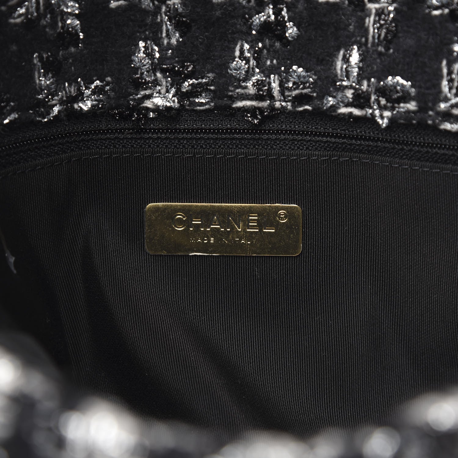 Chanel Tweed Quilted Large 19 Flap Black Ecru White 5 of 10