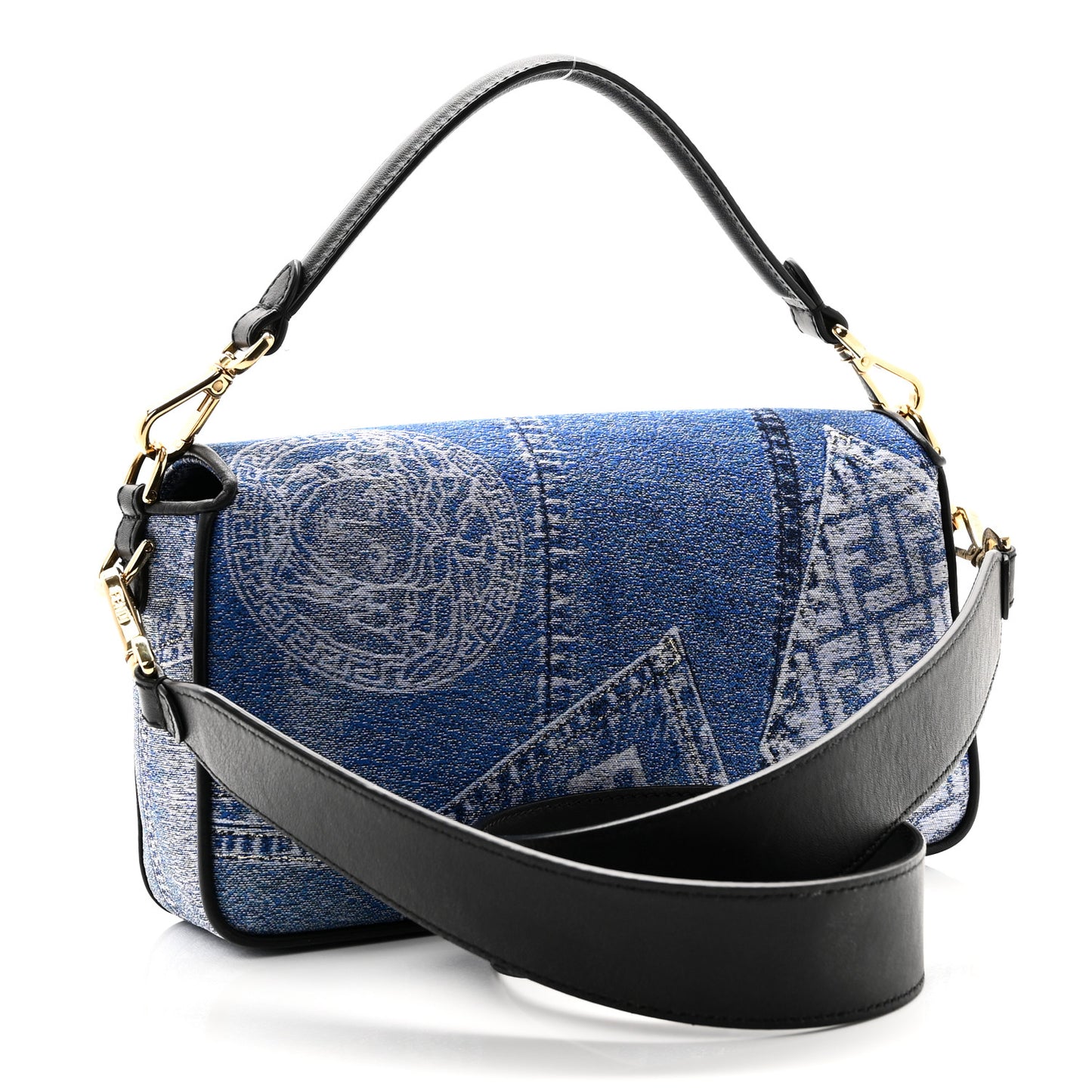 X VERSACE Denim Fendace Patchwork Baguette Blue