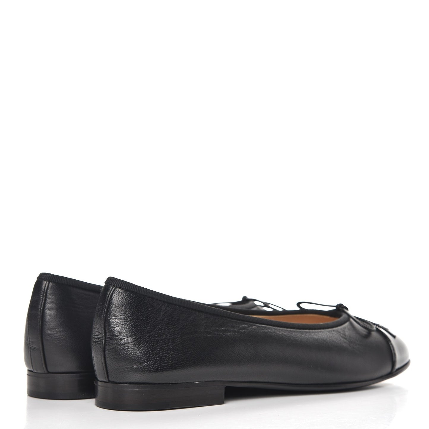 Lambskin Patent Cap Toe Ballerina Flats 39.5 Black