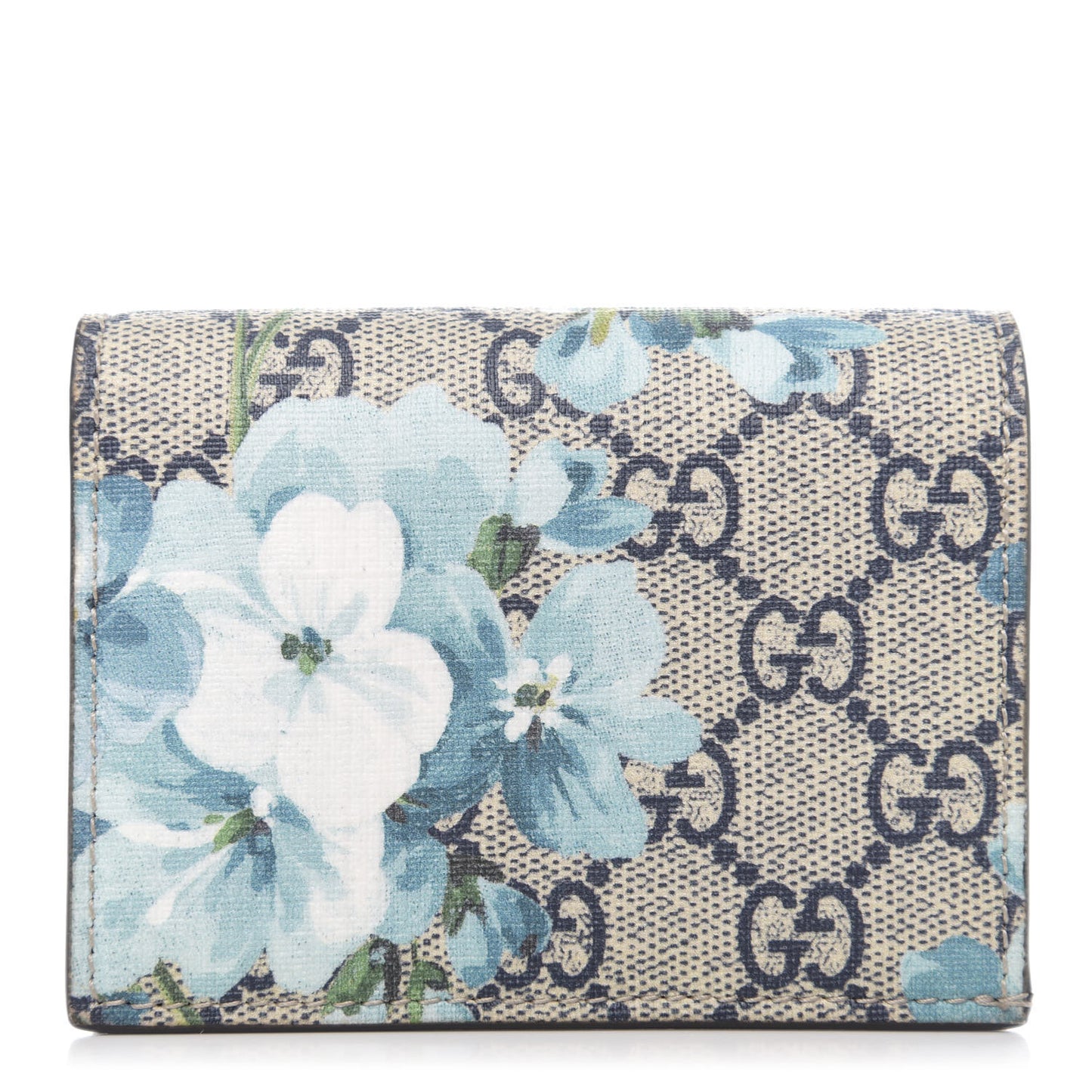 GG Supreme Monogram Blooms Card Case Wallet Beige Blue Navy Hibiscus Red