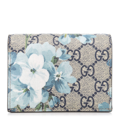 Gucci GG Supreme Monogram Blooms Card Case Wallet Beige Blue Navy Hibiscus Red 1 of 8