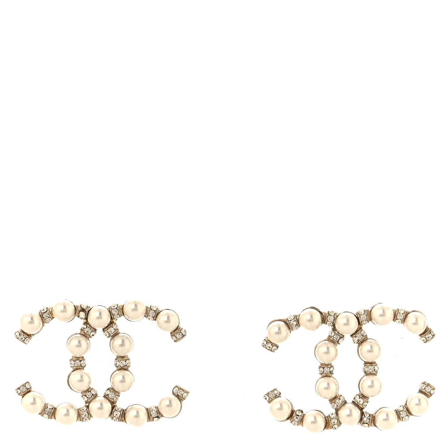 Chanel Pearl Crystal Nefertiti CC Earrings Gold 1 of 4