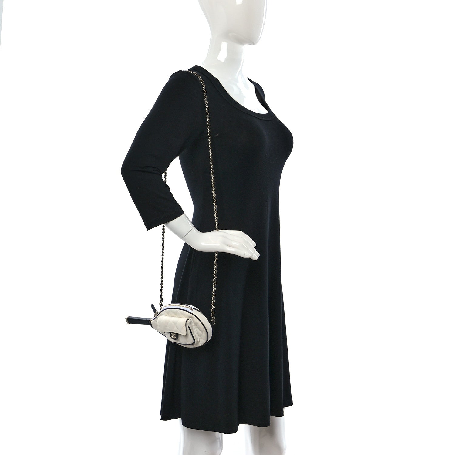 Chanel Canvas Calfskin Tennis Racket Clutch With Chain White Black