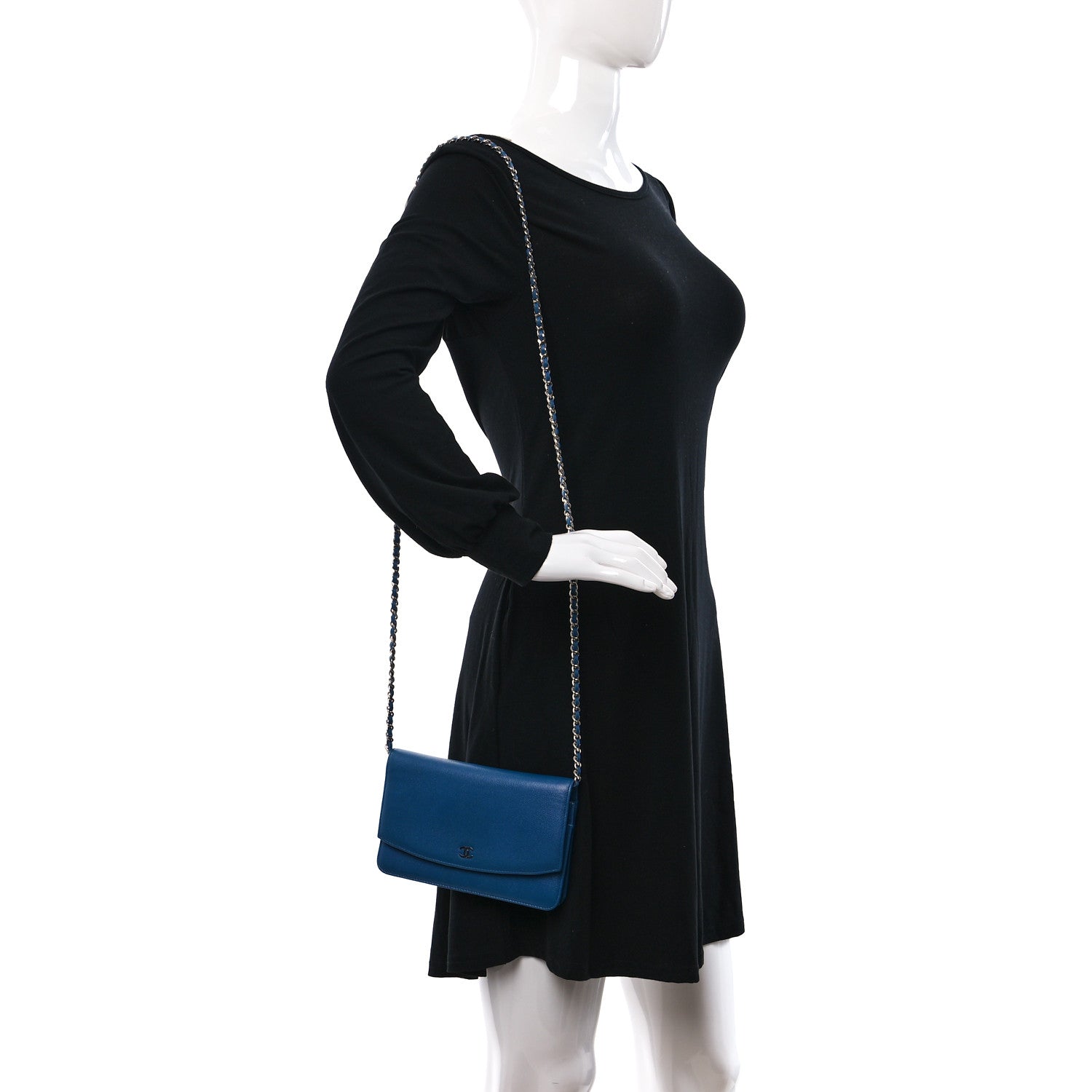 Chanel Caviar Sevruga Wallet on Chain WOC Blue 2 of 11