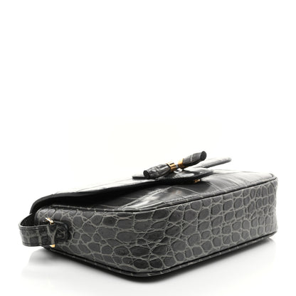 Celine Calfskin Crocodile Embossed Medium Tassel Bag Anthracite 4 of 10