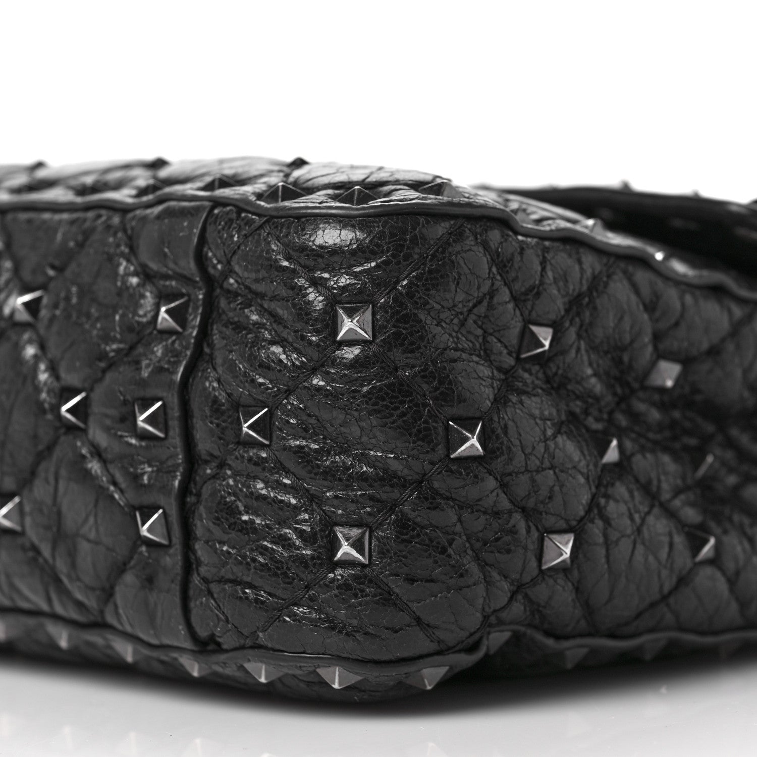 Valentino Garavani Craquele Nappa Medium Rockstud Spike Shoulder Bag Black 8 of 8