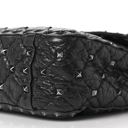 Valentino Garavani Craquele Nappa Medium Rockstud Spike Shoulder Bag Black 8 of 8