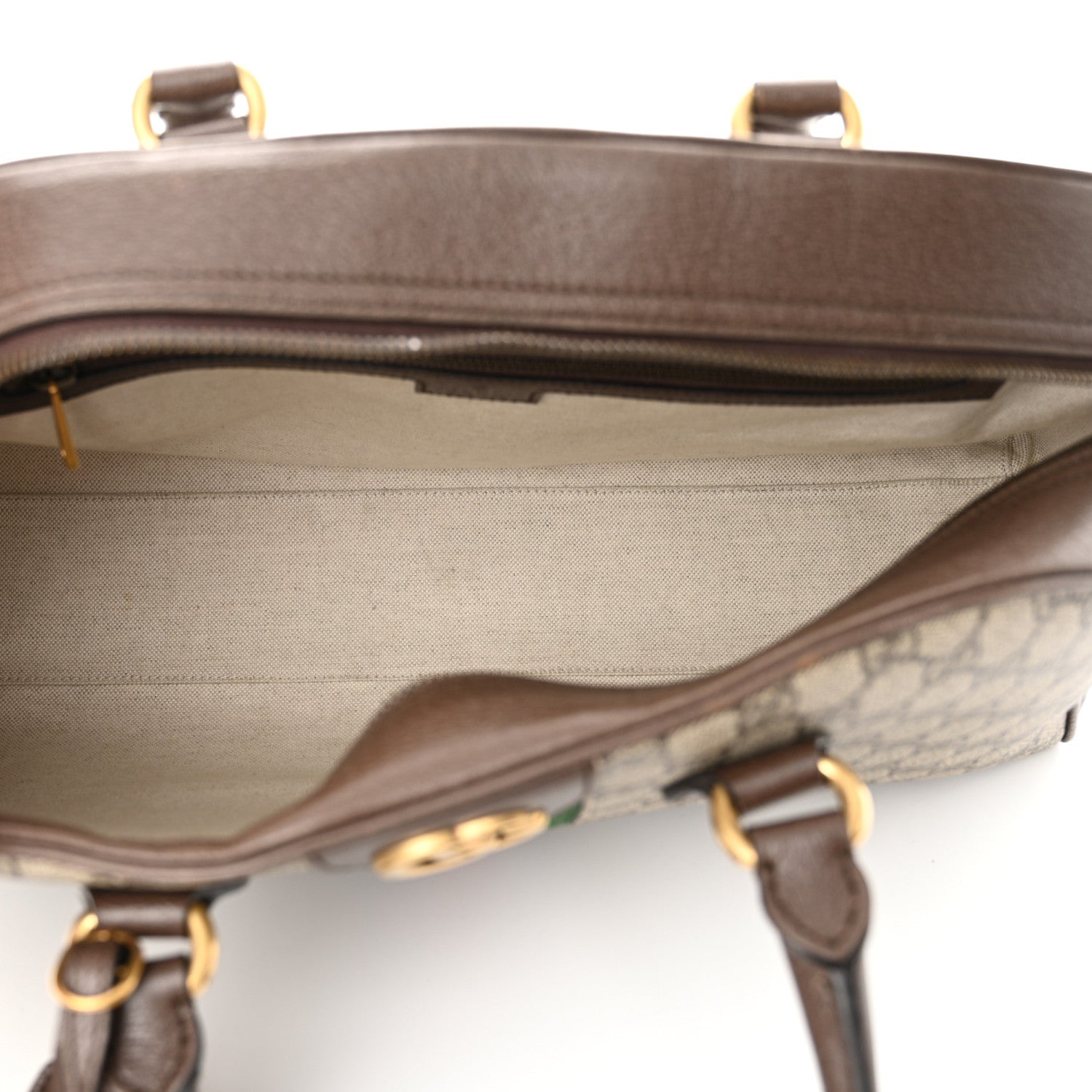 Gucci GG Supreme Monogram Textured Dollar Calfskin Web Medium Ophidia Top Handle Duffle Bag Beige Ebony New Acero 5 of 15