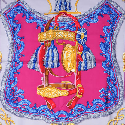 Hermes Silk Bride De Cour Scarf 90 Cobalt Gris Or 1 of 6