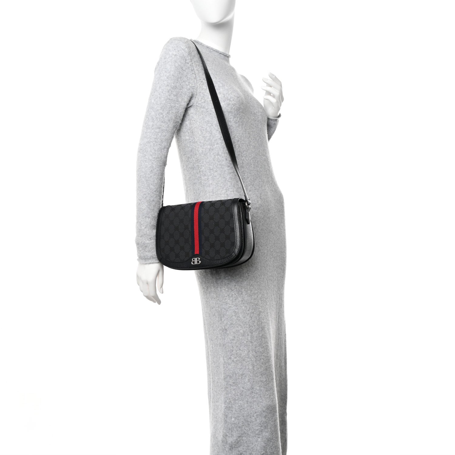 Gucci X BALENCIAGA BB Supreme Monogram Web Ophidia Shoulder Bag Black 2 of 10