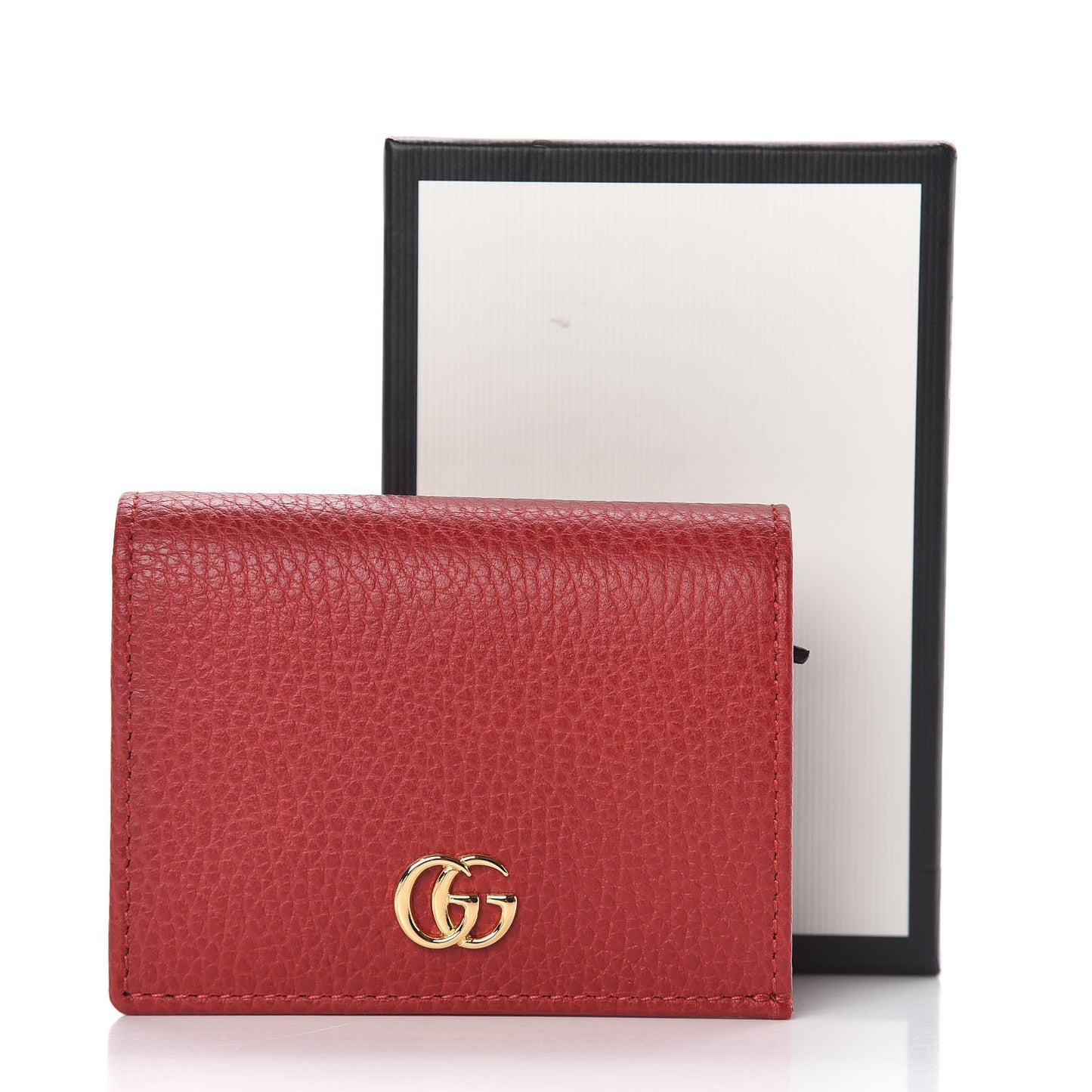 Pebbled Calfskin GG Marmont Card Case Hibiscus Red