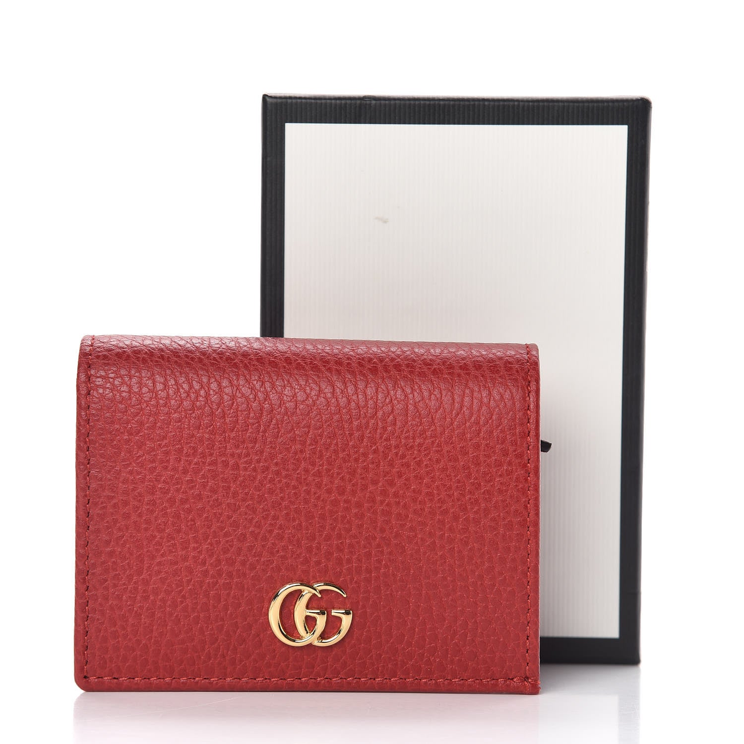 Gucci Pebbled Calfskin GG Marmont Card Case Hibiscus Red 8 of 8