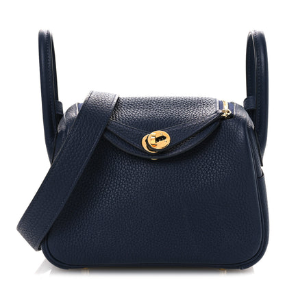 Hermes Taurillon Clemence Mini Lindy 20 Bleu Nuit 1 of 13