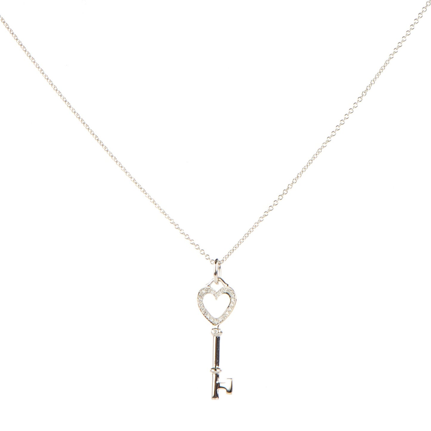 Platinum Diamond Heart Key Pendant Necklace