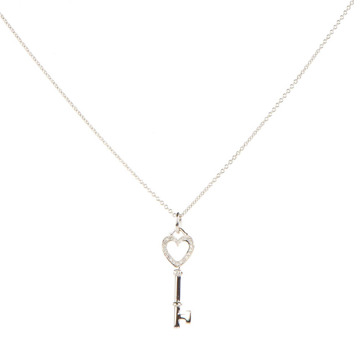 Tiffany Platinum Diamond Heart Key Pendant Necklace 1 of 5