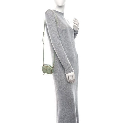 Prada Yarn Raffia Effect Calfskin Crochet Metal Triangle Logo Mini Pouch with Handle Acqua 2 of 10