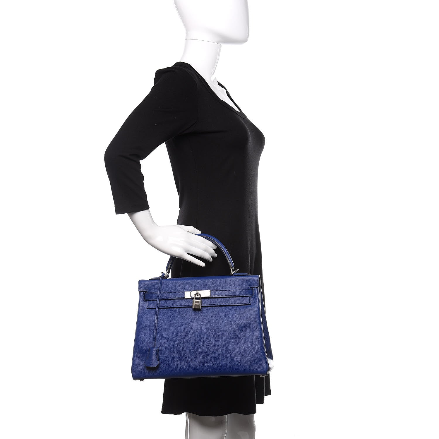 Hermes Epsom Horseshoe Kelly Retourne 32 Bleu Electrique Black 2 of 11