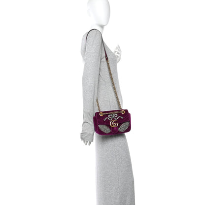 Gucci Velvet Matelasse Embroidered Mini GG Marmont Shoulder Bag Bordeaux 2 of 12