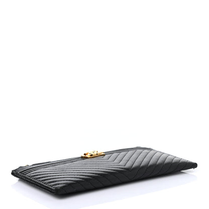Chanel Lambskin Chevron Quilted Classic Zip Boy Pouch Black 3 of 4